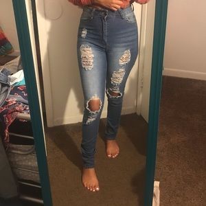 Fashion nova high waisted distressed jeans